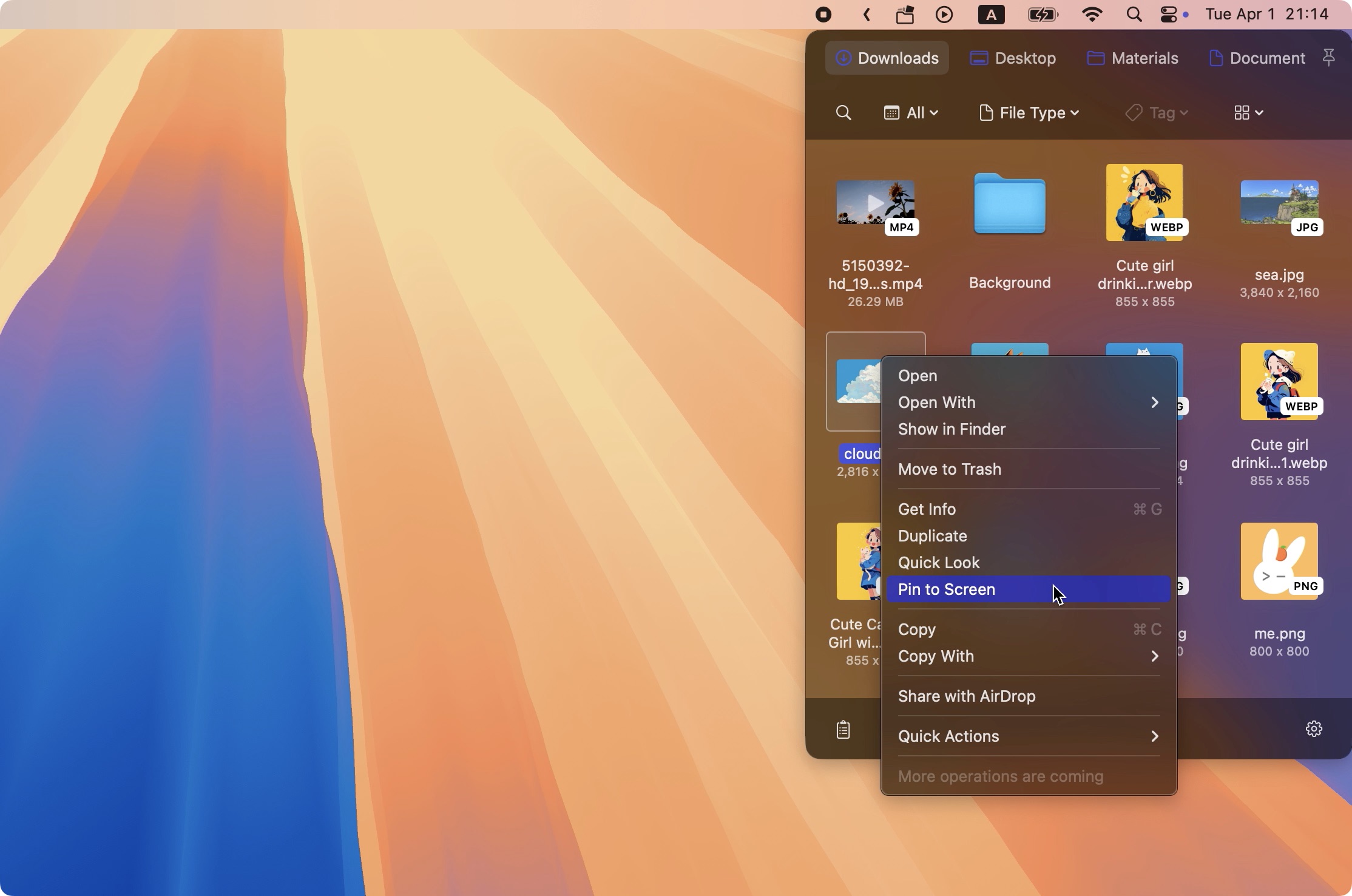 pin files to mac desktop with context menu using folder slice